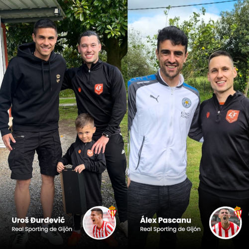 Uro&scaron; Đurđevi&cacute; y &Aacute;lex Pascanu, del Real Sporting de Gij&oacute;n, con L4F PRO