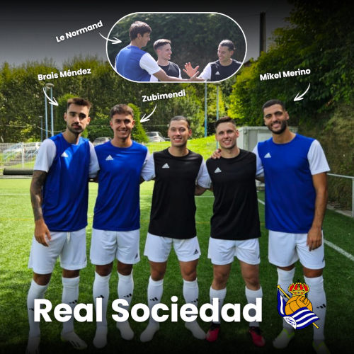 Le Normand, Brais M&eacute;ndez, Zubimendi y Mikel Merino, de la Real Sociedad, con L4F PRO